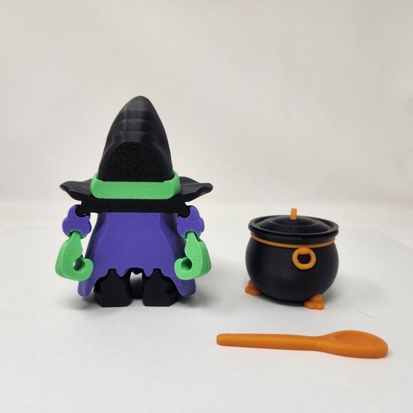 Gnome Witch w/ Cauldron 3D Printed Flexi Factory Figure 5" (h) - Picture 5 of 9